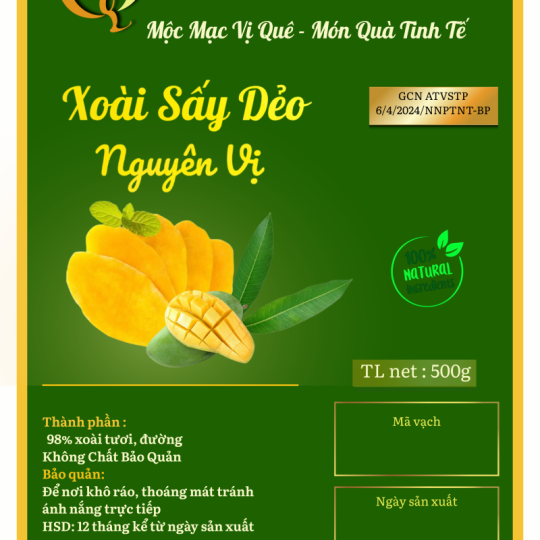 Xoài sấy dẻo nguyên vị Đức Liêm, hộp pet 500gr (nhãn xanh Đặc sản Bình Phước)