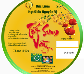 Hạt điều nguyên vị Đức Liêm, hộp tròn 500gr (nhãn vàng Tết sum vầy)