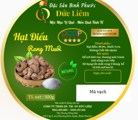 Hạt điều rang muối Đức Liêm, hộp tròn 500gr (nhãn xanh Đặc sản Bình Phước)