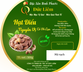 Hạt điều nguyên vị có vỏ lụa Đức Liêm, hộp tròn 500gr (nhãn xanh Đặc sản Bình Phước)